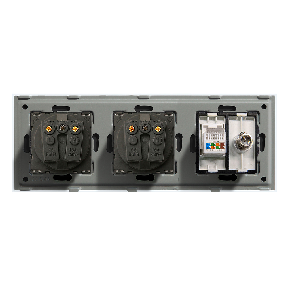 Bingoelec – Triple prise murale Standard ue, panneau en verre blanc noir, pour ordinateur, Internet, Rj45, amélioration de l'habitat