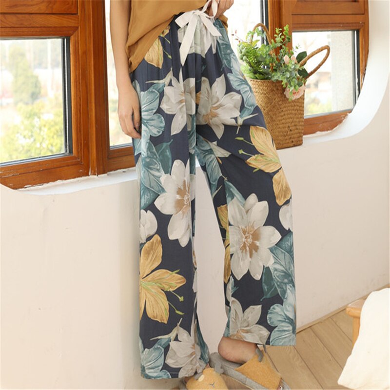 Summer Sleep Wear for Women Pajama Printing Loose Sleep Pants Calf-Length Pants Sleep Bottoms Home Wear