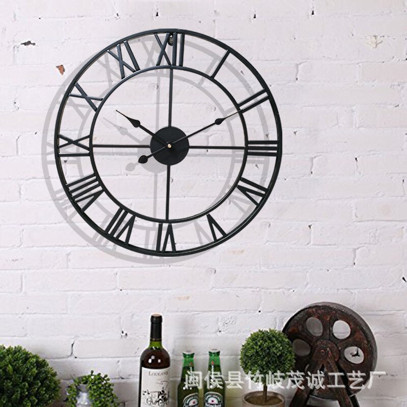 40/47/60/80cm Moderne 3D Große retro Schwarz Eisen Runde Kunst Hohl Metall Wanduhr nordisch Römischen Ziffern Uhr Heimat Dekoration