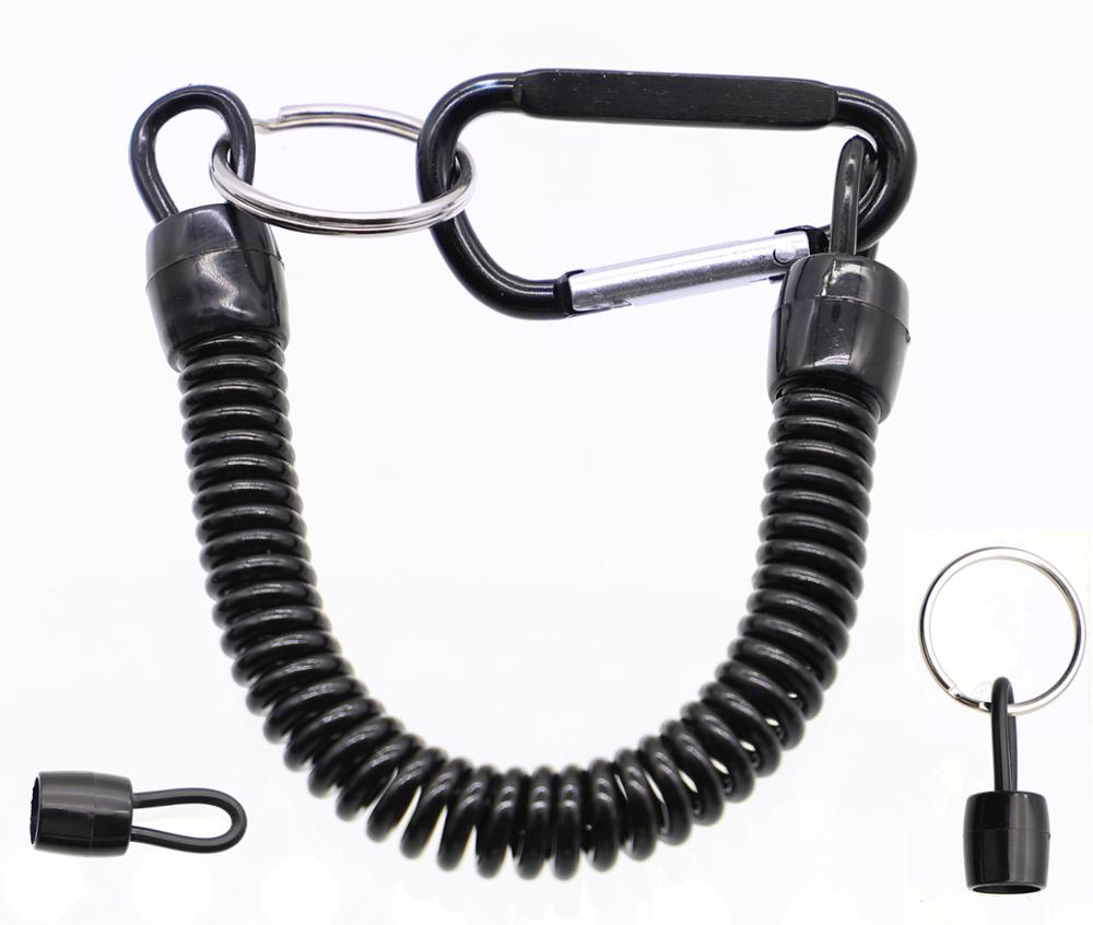 Cuerda de Seguridad para pesca en bote mosquetón con forma de D, hebilla de Camping, bloqueo de seguridad, cordón de pesca, pinzas seguras, empuñaduras de labios, cuerda de resorte: Negro