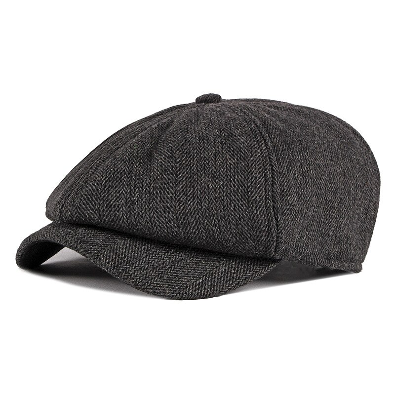 Mænds vinterhat britisk retro ottekantet hat middelaldrende ældre far gorro klassisk plus fløjl varm baret hat zz -230: Sort