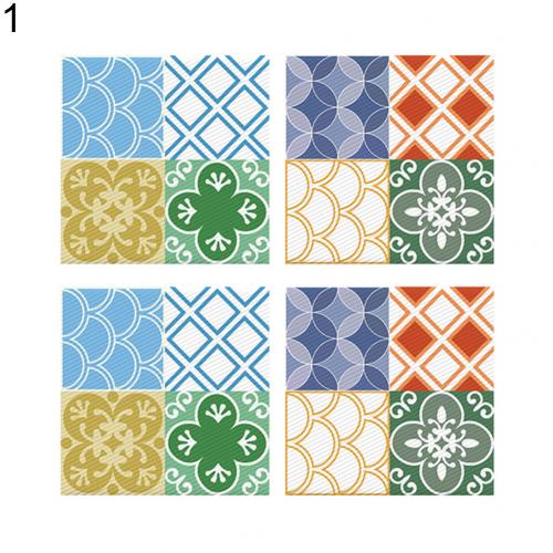 4Pcs Mediterrane Geometrie Tegel Patroon Anti-Slip Vloer Sticker Muurtattoo Stickers Badkamer Thuis Decoratie
