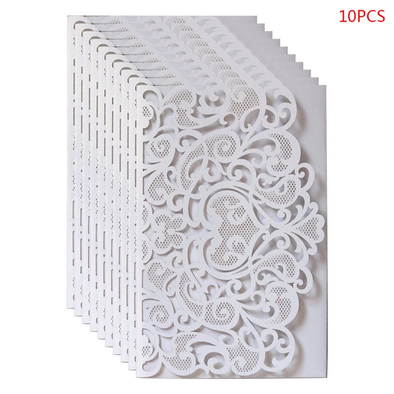 10pcs Cut Hollow Heart Shape Wedding Invitations Card Party Supplies QX2E: White