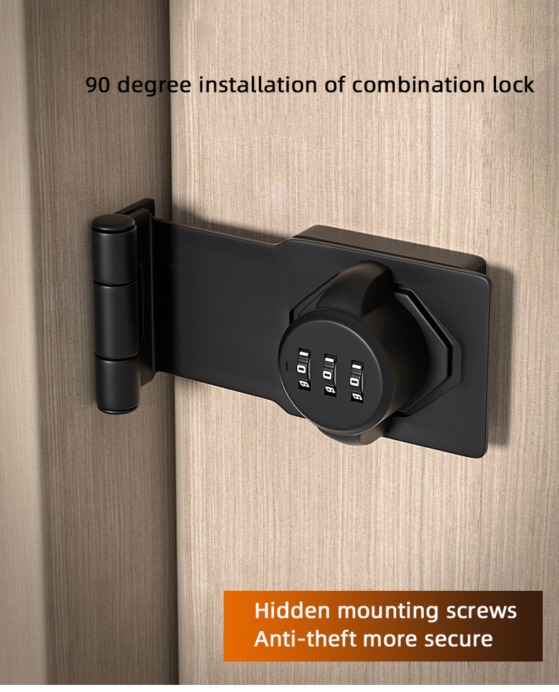 Pestillo de cerradura de combinación de 90 grados, pestillo de puerta, cerradura de puerta corredera, cerradura de puerta abierta, hebilla de puerta de seguridad de habitación: Negro