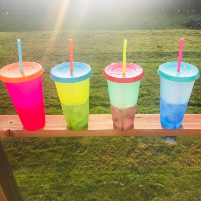 Best 24oz Plastic Cold Water Color Changing Cup Tumbler Discoloration Changing Colour Cup Camping Coffee Cup