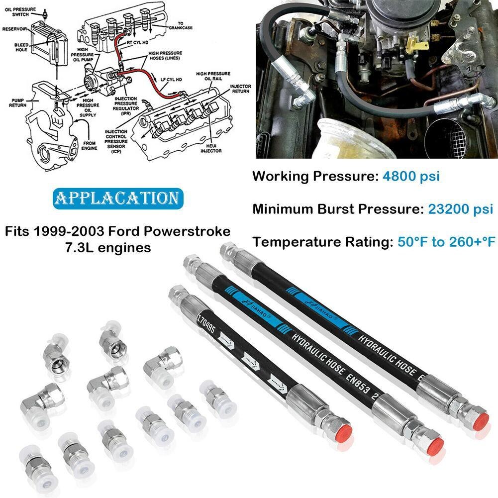 Elevated Pressure Oil Pump For Ford Powerstroke 7.3 Liter Engines 1999 To 2003 High Pressure HPOP Hoses Line Kit Crossover Line