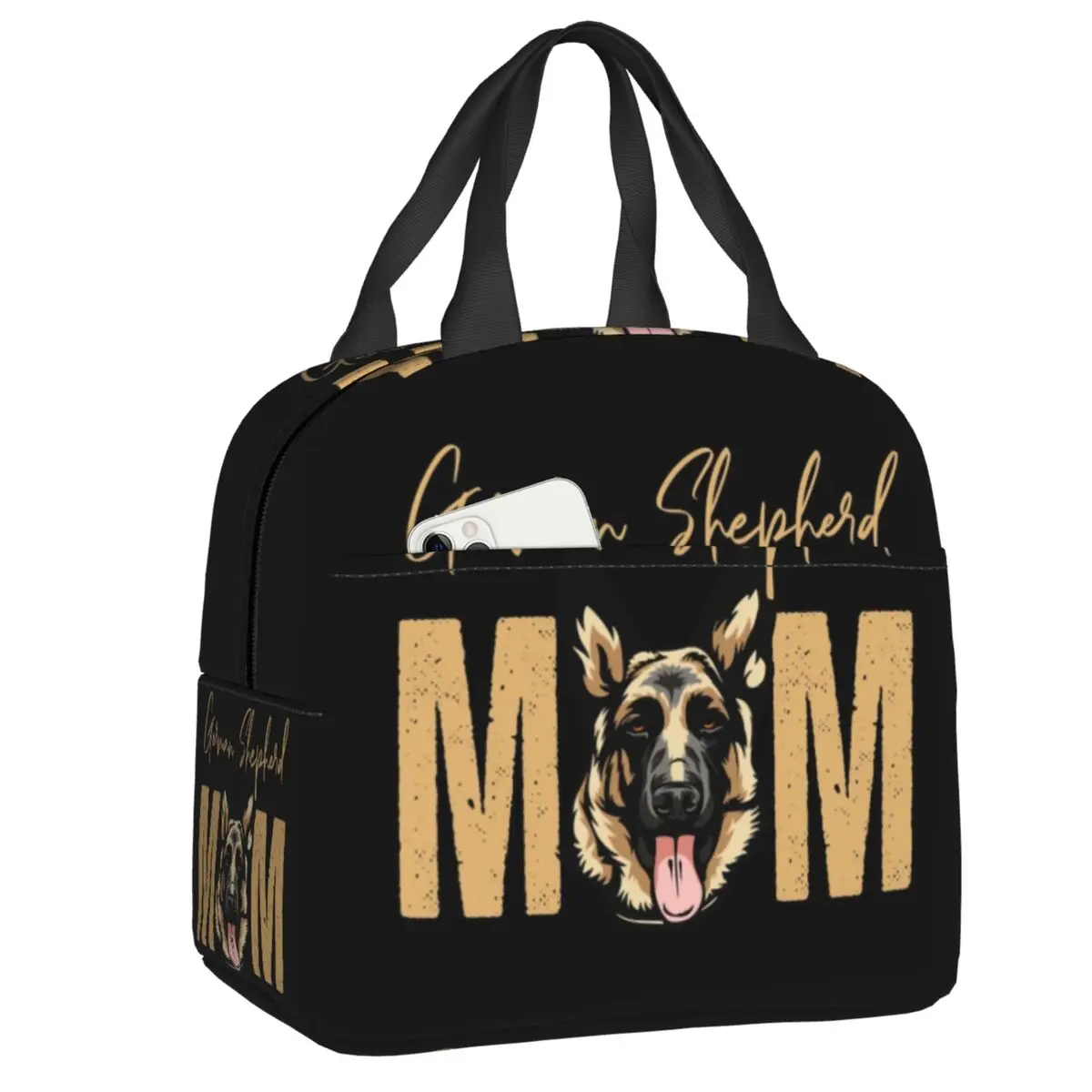 Fiambrera Kawaii de perro pastor alemán para mujer, amante de las mascotas, refrigerador térmico, bolsa de almuerzo con aislamiento para alimentos, escuela, niños y estudiantes: Gris