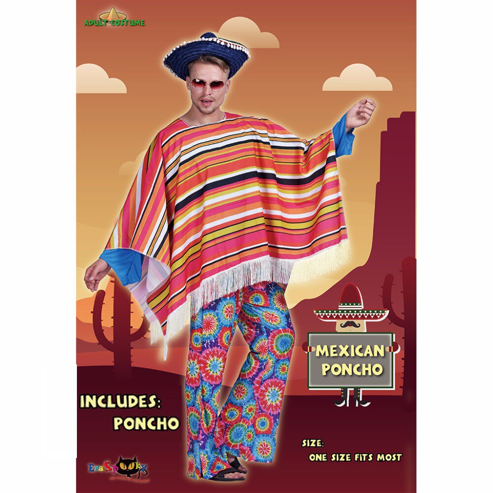 Menn meksikansk poncho ville vesten cowboy kostyme karneval fest voksen mann banditt antrekk teppe klær halloween kostymer