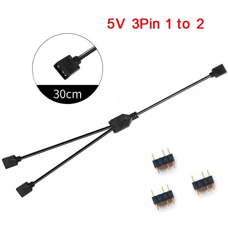 ARGB 5V 3Pin Extension Cable Adapter 30cm 1 to 1 2 3 4 5 12v 4pin RGB splitter cable for MSI A SUS ASRock AURA LED: 5V 3pin 1 to 2