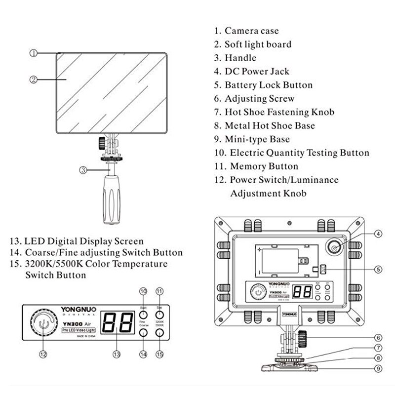 YONGNUO YN300 Air LED Panel Video Licht + Ultra Dünne CRI 95 YN-300 Air 3200 K-5500 K mit AC power Adapter für Canon Nikon Camcorde