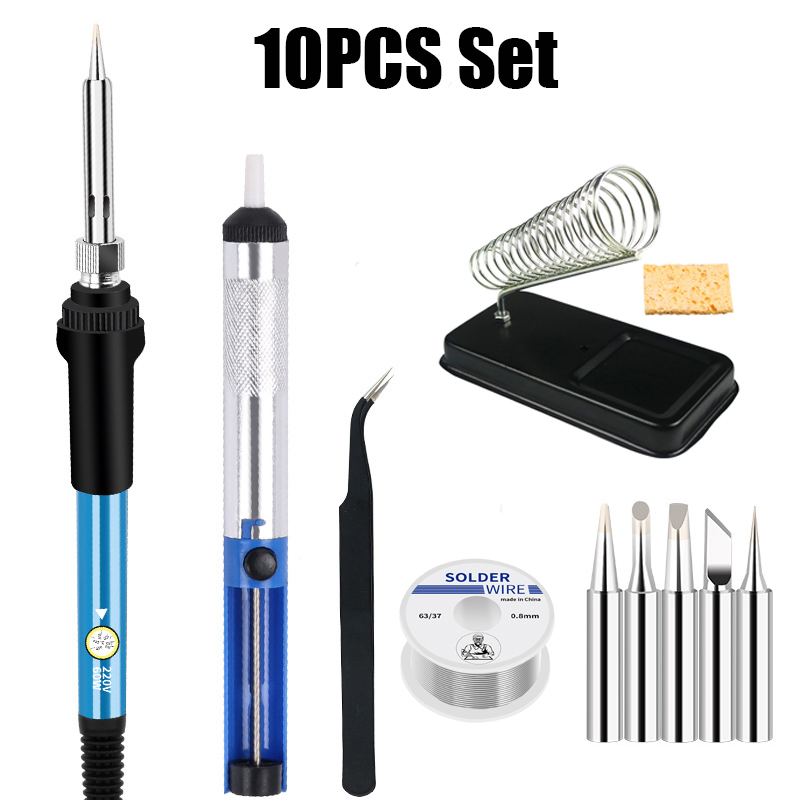 EU/US Solder Solder Iron Repair Soldering 220V/110V Electric Tool 60W Nib Heating Adjustable Welding Tin Temperature: silver / us