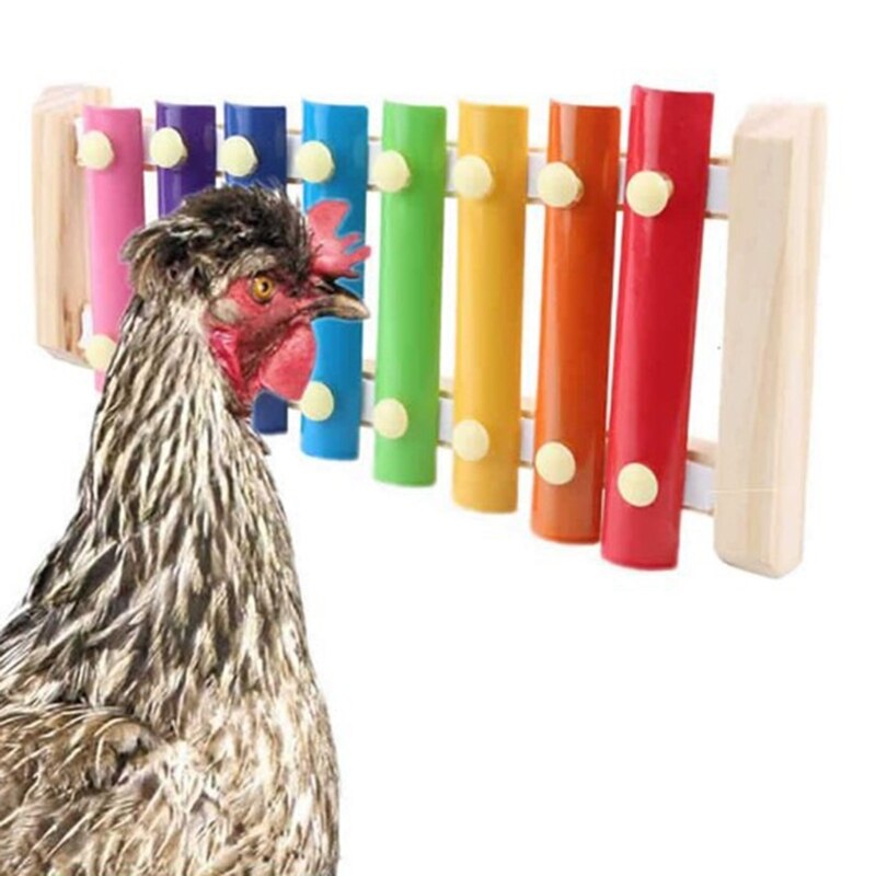 Hanging Chicken Sound Toys Hens Rooster Pecking Xylophone Toy Suspensible Wooden Coop Decoration Bird Cage Accessories