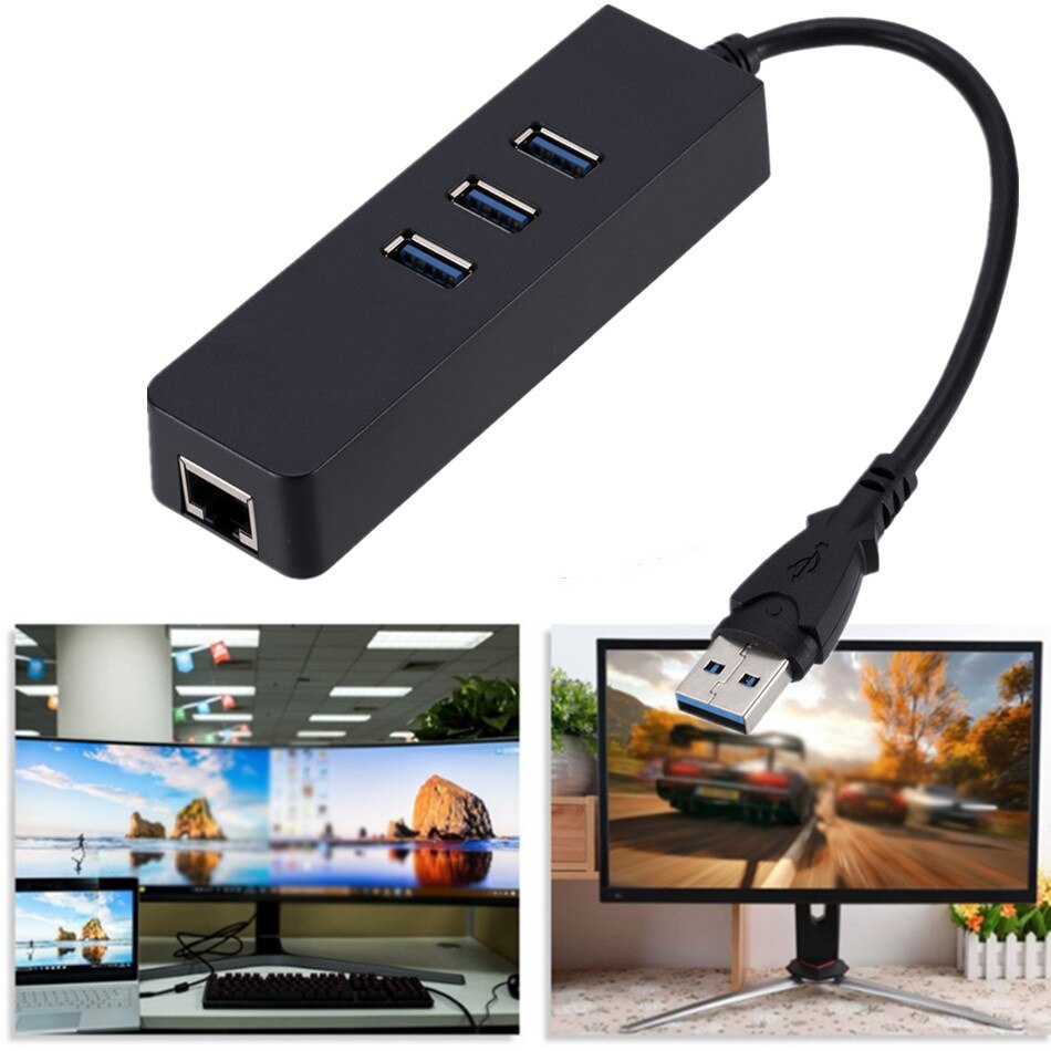 Usb- 3.0 -gigabit-ethernet-adapter mit 3 usb -anschlüssen, usb- 3.0- hub mit usb-zu-  rj45- lan-netzwerkkarte für macbook und mac-desktop + micro-usb-ladegerät