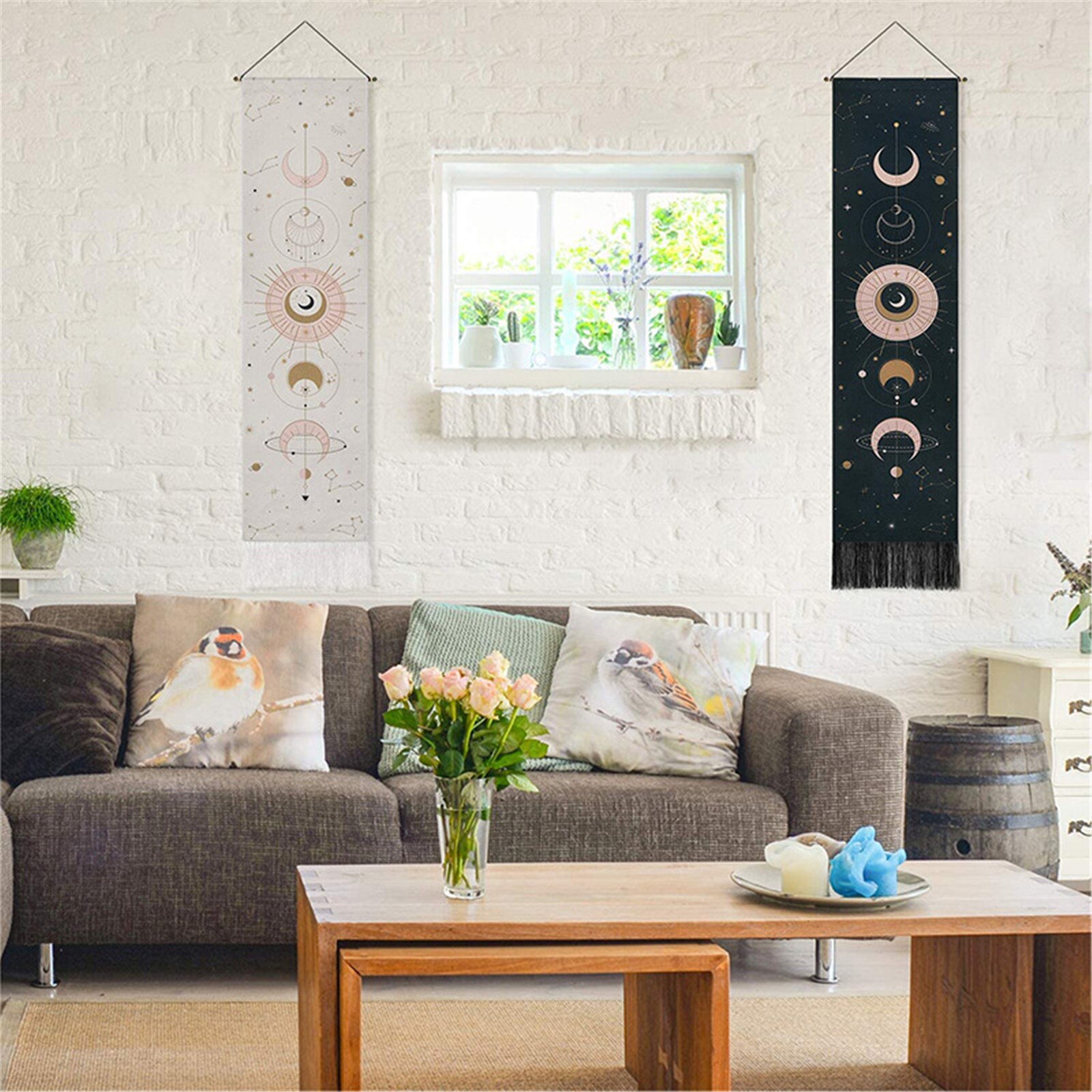 40# Linen Moon Phases Tapestry Lunar Changing Moon... – Grandado