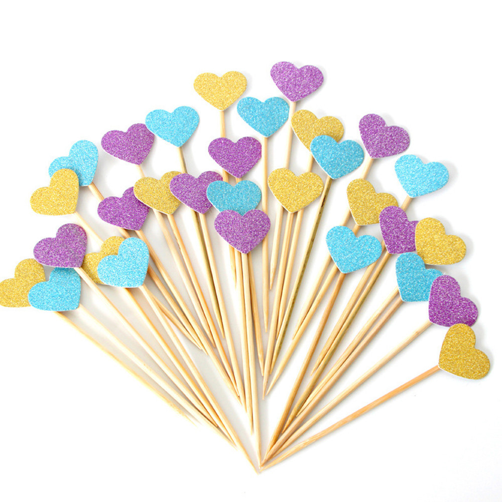 40PCS/set Handmade Lovely Pink Heart Cupcake Toppers Cake Party Supplies Birthday Wedding Party Decoration P20