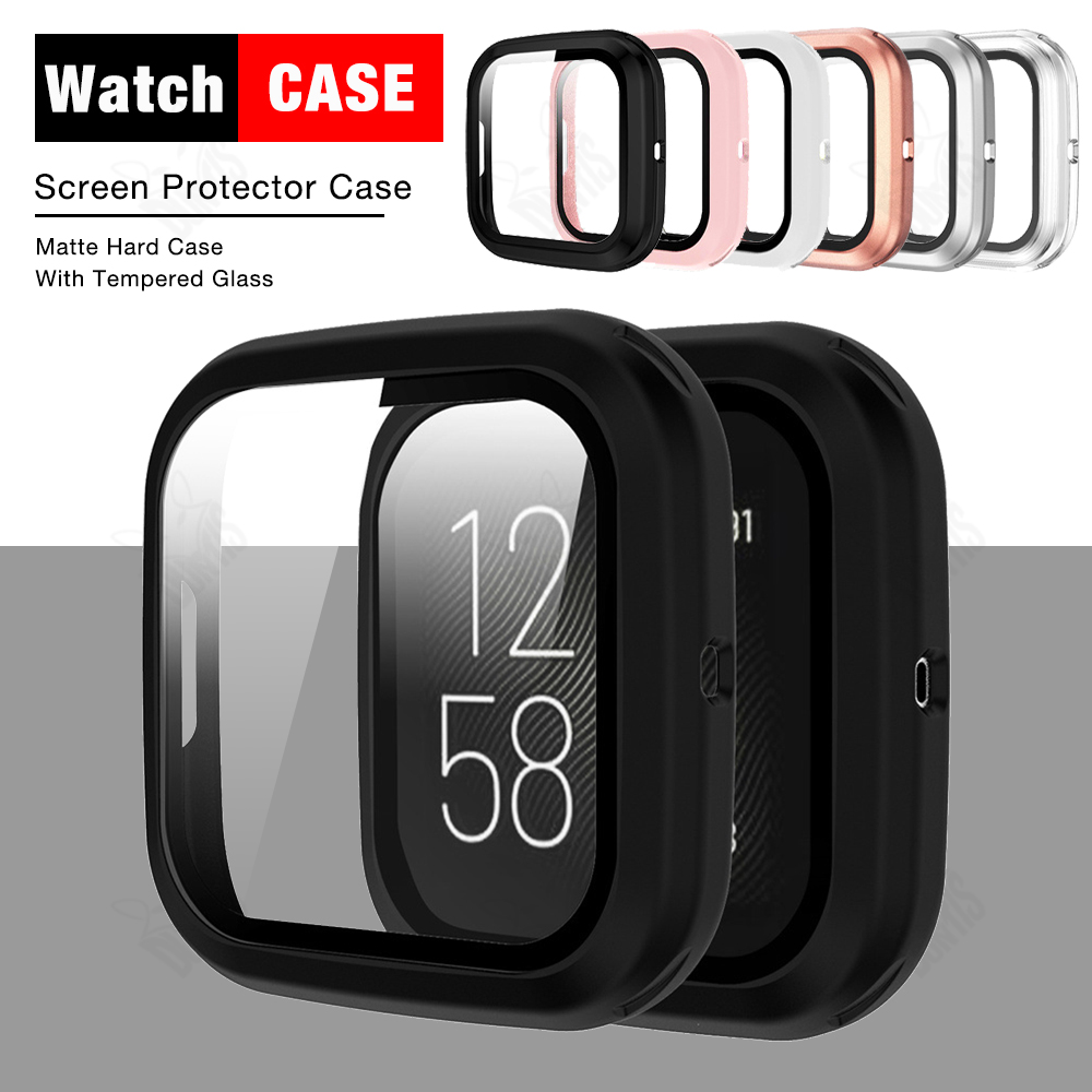 Matte Case + Screen Protector Voor Fitbit Versa 2 Smart Horloge Beschermhoes Met Gehard Glas Bescherming Shell Fitbit Versa2