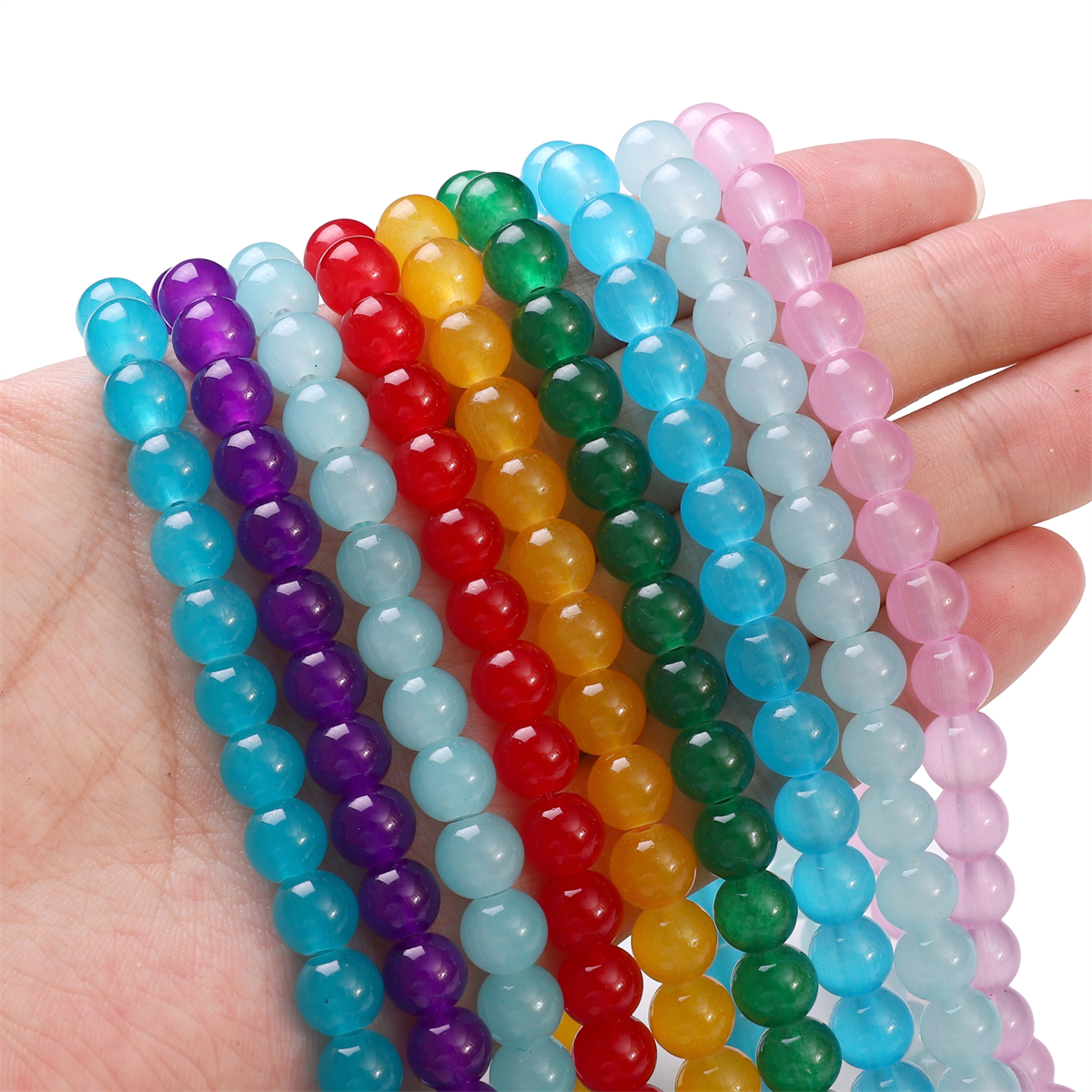 50pcs 6mm gelée de verre couleur unie Imitation Jade perles rondes perles en vrac bricolage à la main collier Bracelet perles bijoux accessoire