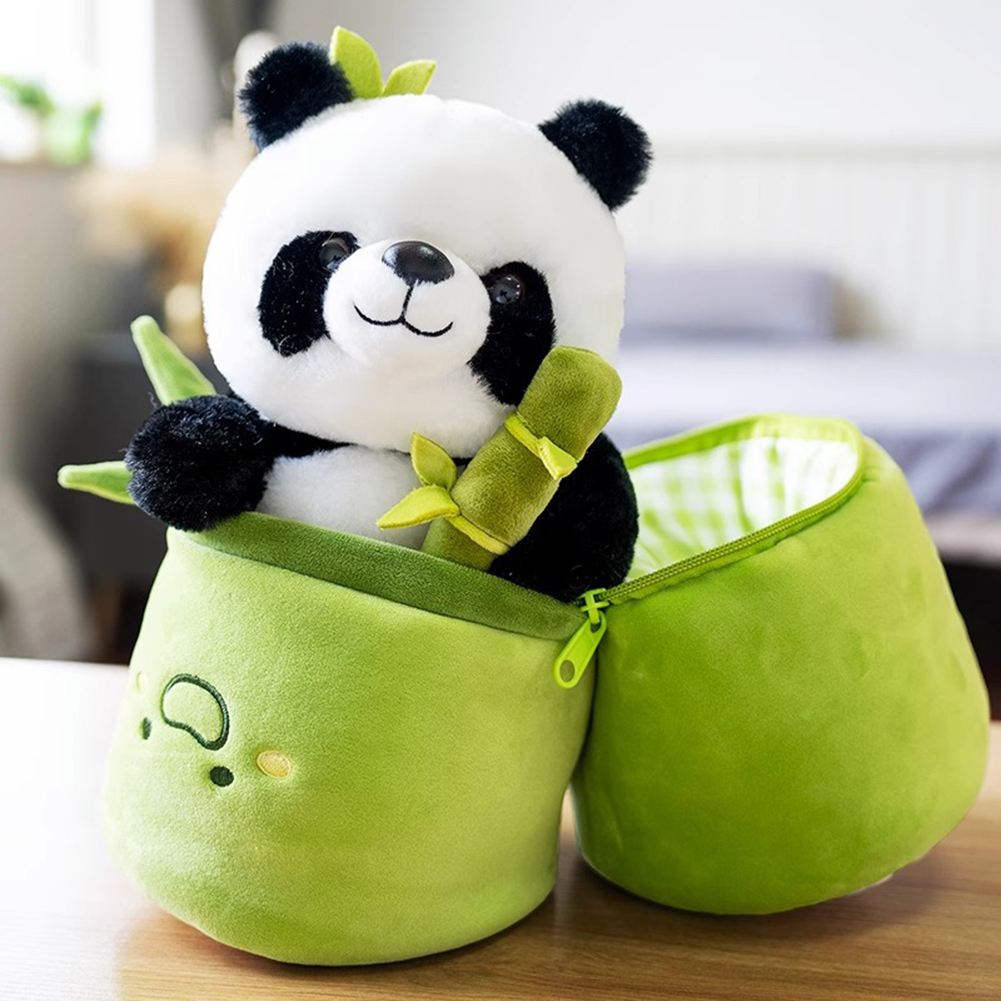 Ensemble de Panda en Tube de bambou Kawaii, jouet en peluche mignon, poupée ours en peluche, réversible, de saint-valentin pour enfants