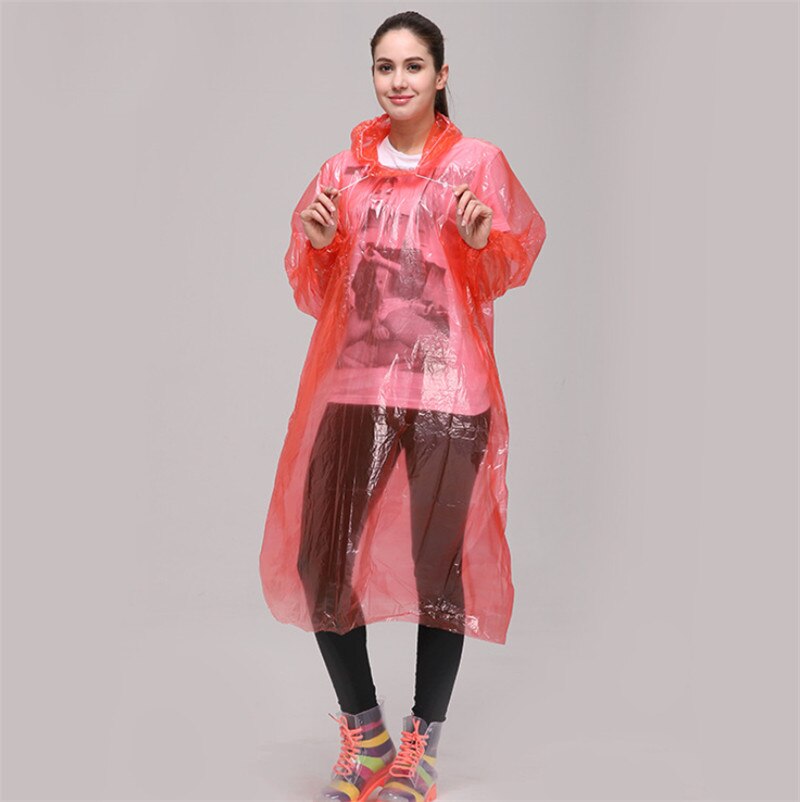 Chubasquero para adultos, impermeable, de plástico, desechable, Poncho para lluvia, capucha para mujer y hombre: Rojo