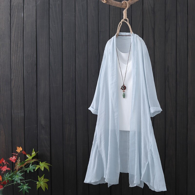 Klær i kinesisk stil kvinner topper sommer vintage lang skjorte kvinnelig tunika ensfarget hanfu tynn cardigan kinesisk topp 10459: 2