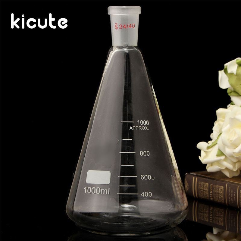 Erlenmeyer – bouteille conique en verre, 24/40, 1000ml/1l, fournitures de verrerie de laboratoire de chimie,