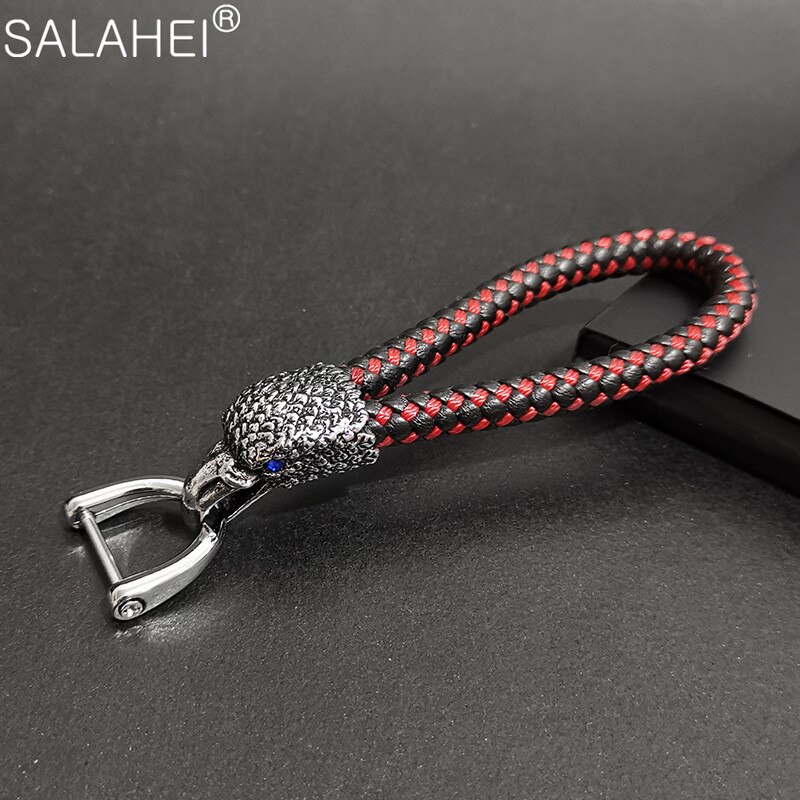 Animal Eagle Head Keychain Horsebuckle Leopard Head Metal Key Chain Luxury Car Keyring Hand Woven Jewelry: B-black red