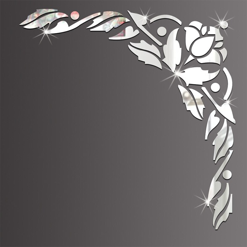 3D Diagonal Flower Acrylic Mirror Corner Sticker Home TV Door & Window Background Wall Green Decorative Sticker: Silver