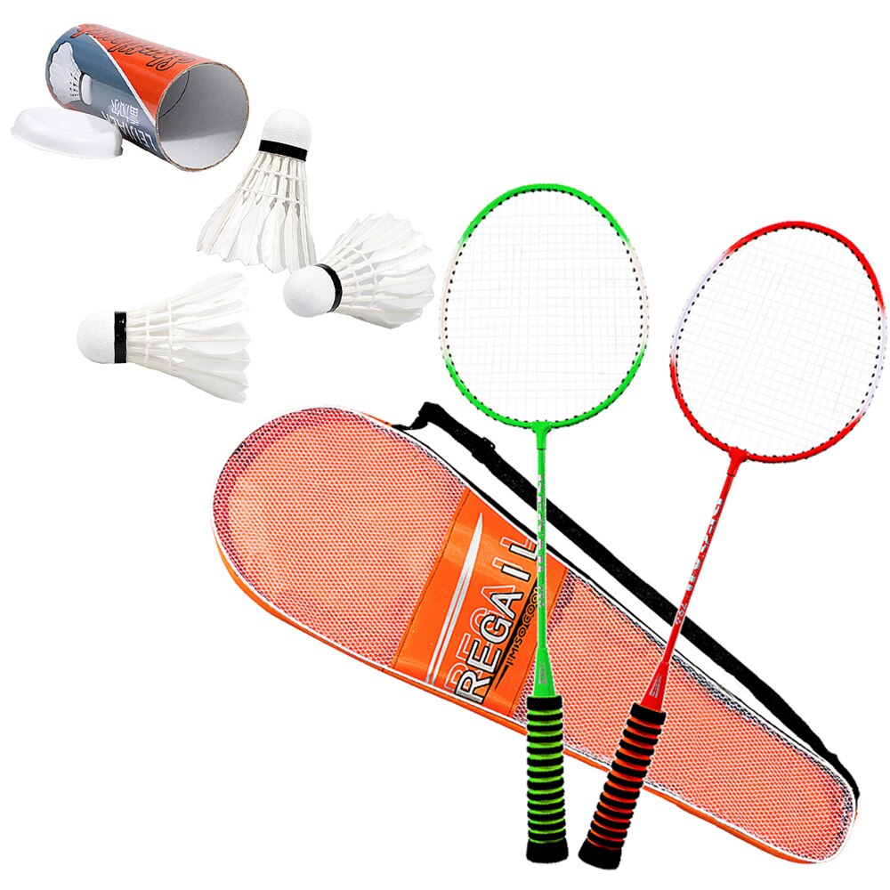 1 Paar Badminton Racket Hoge Elastische Spons Grip Shot Hoogwaardige Badminton Racket Set Battledore Met Zak Bal Outdoor sport: with 3pcs Badminton
