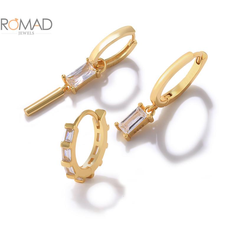 Romad 3Pcs Ins Persoonlijkheid Zirconia Oorbellen Vrouwen Trendy Goud Kleur Wit Zirconia Hoops Oorbellen Meisjes Party