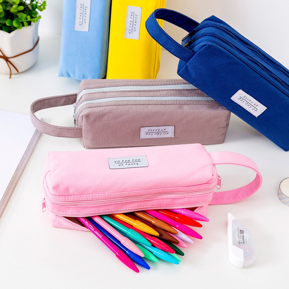 Draagbare Dubbele Laag Grote Capaciteit Etui Tas Creatieve Korea Stof Pen Box Pouch Case School Office Stationarys Levert