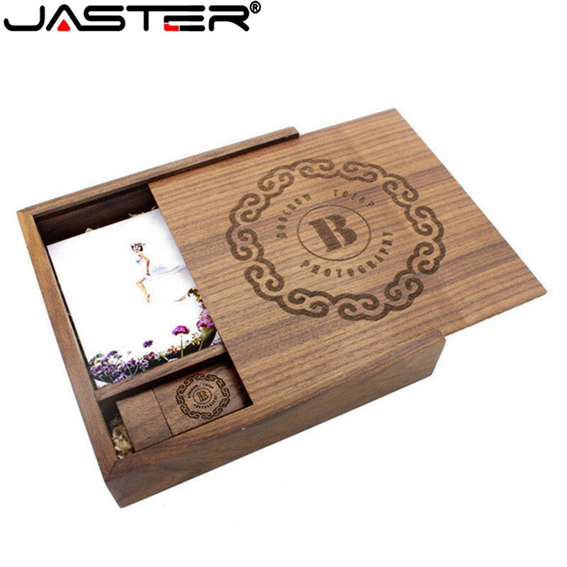 JASTER (1 PCS Free LOGO) Photo Unique Album walnut Wood USB+Box Pendrive USB flash drive 8GB 16GB 32GB 64GB(170*170*35 mm)