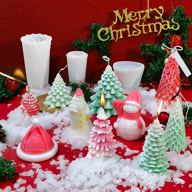 Stampo per candele in silicone 3D albero di Natale pupazzo di neve Decorazione natalizia fai da te artigianato gesso in resina stampo in argilla di cemento regalo di Natale