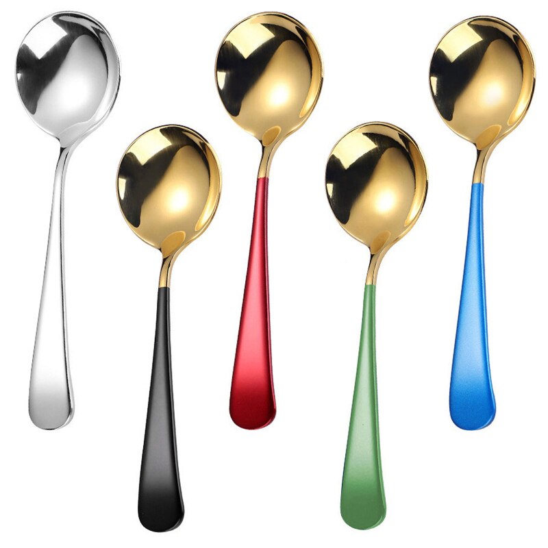 Cucharas de café elegantes de acero inoxidable para postre, utensilios de cocina, cucharas redondas de , 5 colores, 1 Uds.