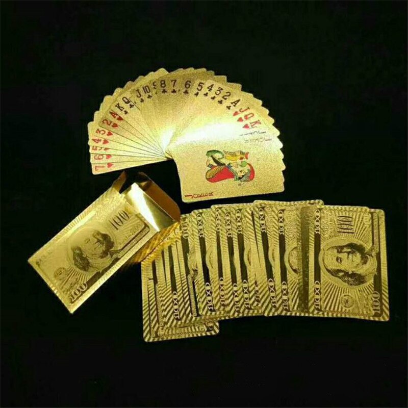 Unterhalten Goldene Spielkarten Deck Von Goldfolie Poker einstellen Magie Karten 24K Gold Kunststoff Folie Poker dauerhaft Wasserdicht karten