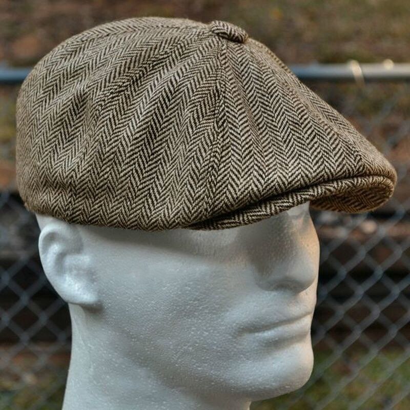 men's herringbone style berets retro woolen top felt hat wild casual berets flat berets