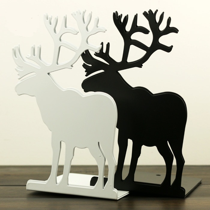 Sujetalibros de Metal de ciervo, soporte de extremo decorativo para libros, blanco, negro, azul, alce rojo, 2 unidades/par