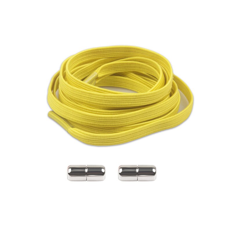 1 paar veters zonder strik, platte elastische veters, kindersneakers voor volwassenen, veters, snelle, luie veters, schoenveters met metalen capsulegesp: Fluorescerend geel