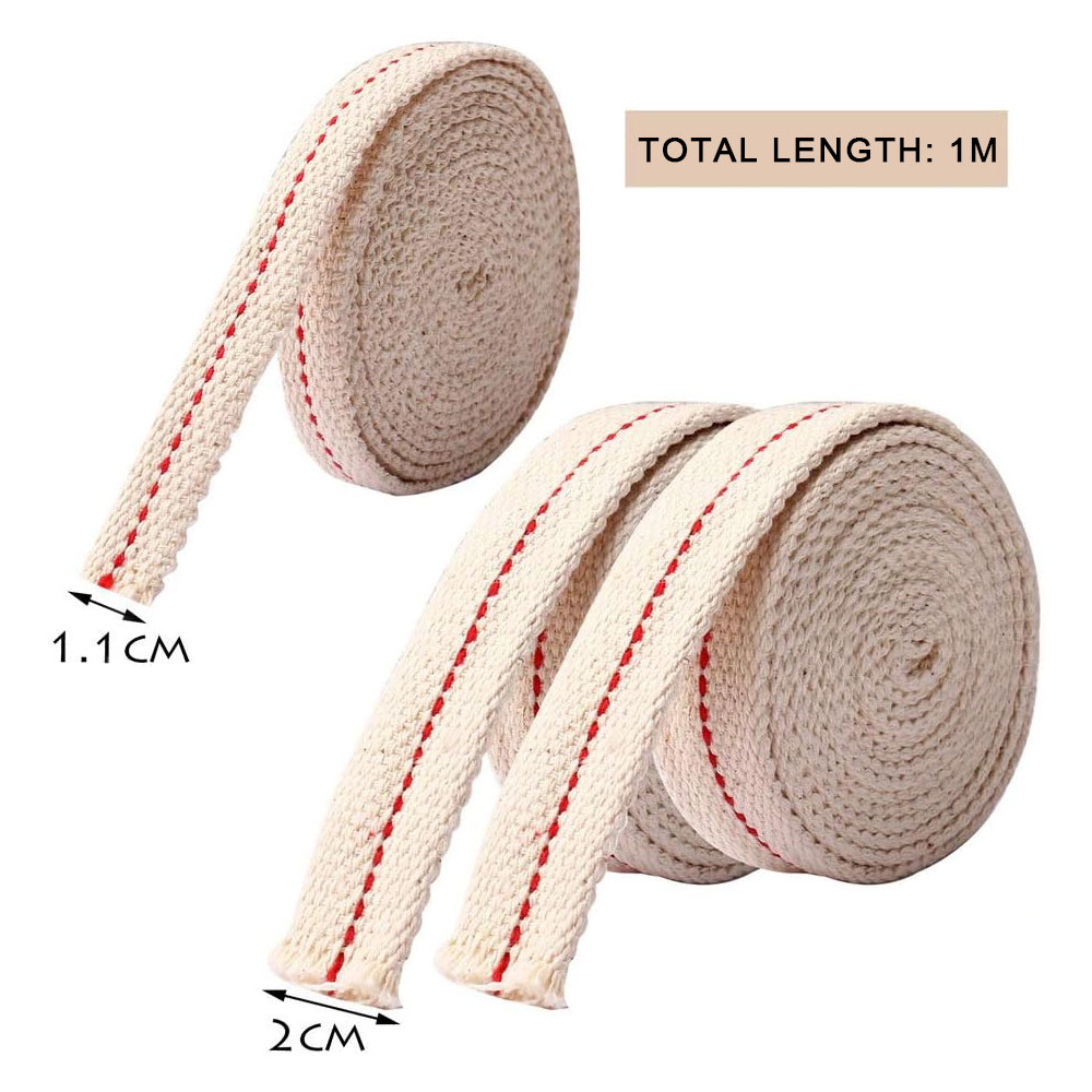 Mecha de lámpara de queroseno de algodón plano blanco de 1,1 cm/1,3 cm/1,5 cm/2cm de ancho, 1 metro de largo, con puntada trenzada para lámparas de aceite, quemador de velas
