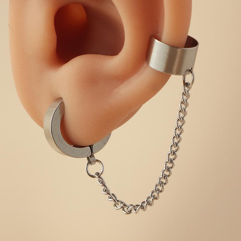 1 sztuka moda łańcuch w stylu biodro-chmiel kolczyki kość robić ucha klip gwintownica spadek mankiet podwójny łańcuch przeszywający kolczyki biżuteria dla obu płci