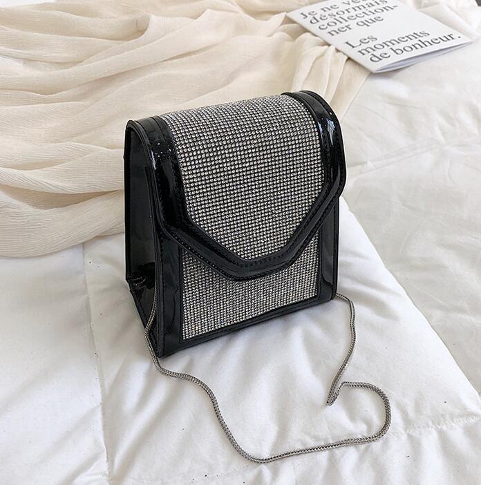 Sac à main carré diamant en cuir PU, sac pour téléphone nouvelle été , sac à main de styliste, sacs à bandoulière avec chaîne: Black