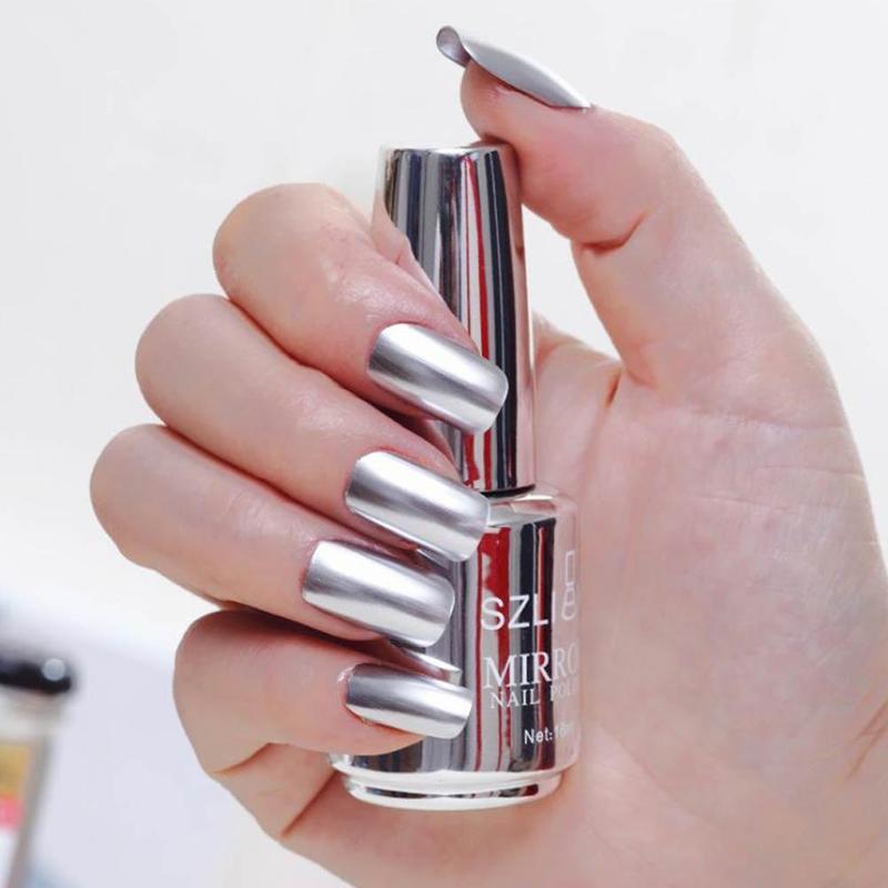 Spiegel Metalen Kleur Nagellak Metallic Magische Effect Chrome Nail Art Vernis Uv Emailen Nagellak Rvs Zilver 18 Ml