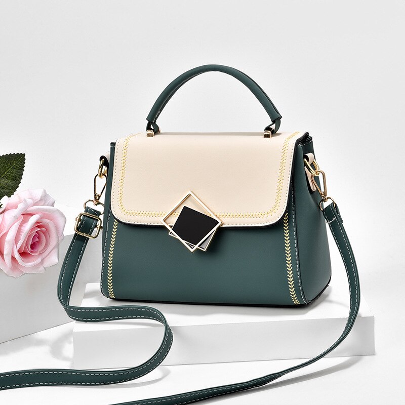 Women Color Block Handbag Adjustable Strap Crossbody with Handle Shoulder Bag