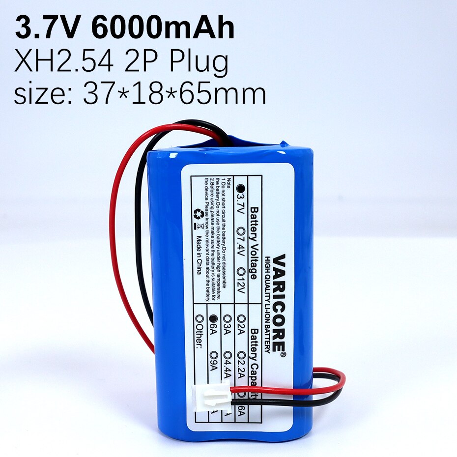 3.7V/4.2V 18650 Li-ion battery 3000mAh 5200mAh 6000mAh 9000mAh 12000mAh with PCB protection XH 2.54 2P Plug: 3.7V 6000mAh