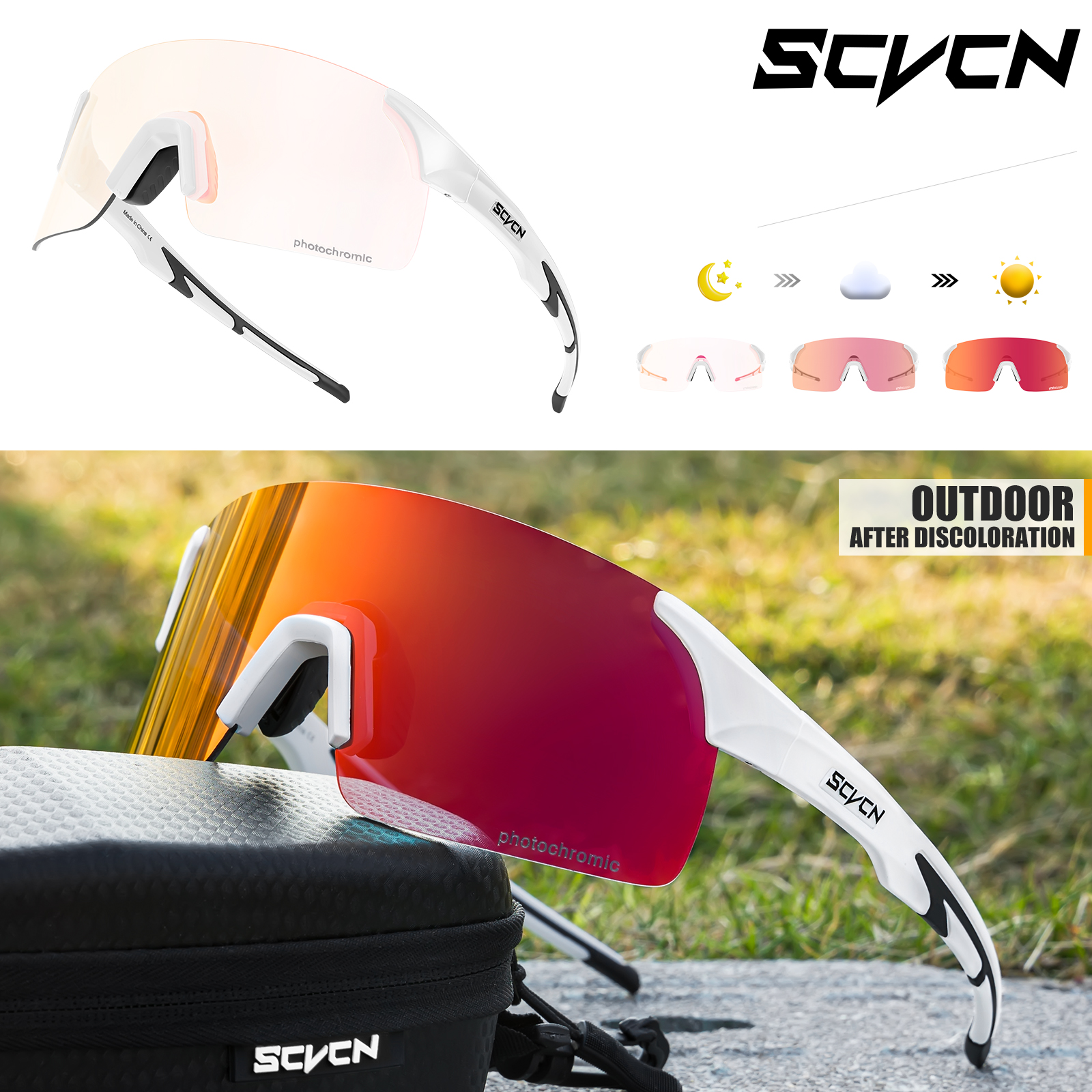 SCVCN-gafas de sol fotocromáticas para hombre y mujer, lentes para escalada, deportes al aire libre, ciclismo, conducción, bicicleta: Naranja