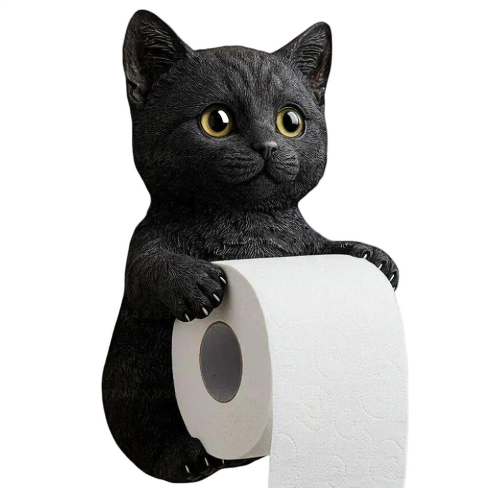 Toiletpapirholder til katte harpiks vægmonteret badeværelse toiletpapirholder køkkenrulleholder sød dispenser værelsesindretning: Sort