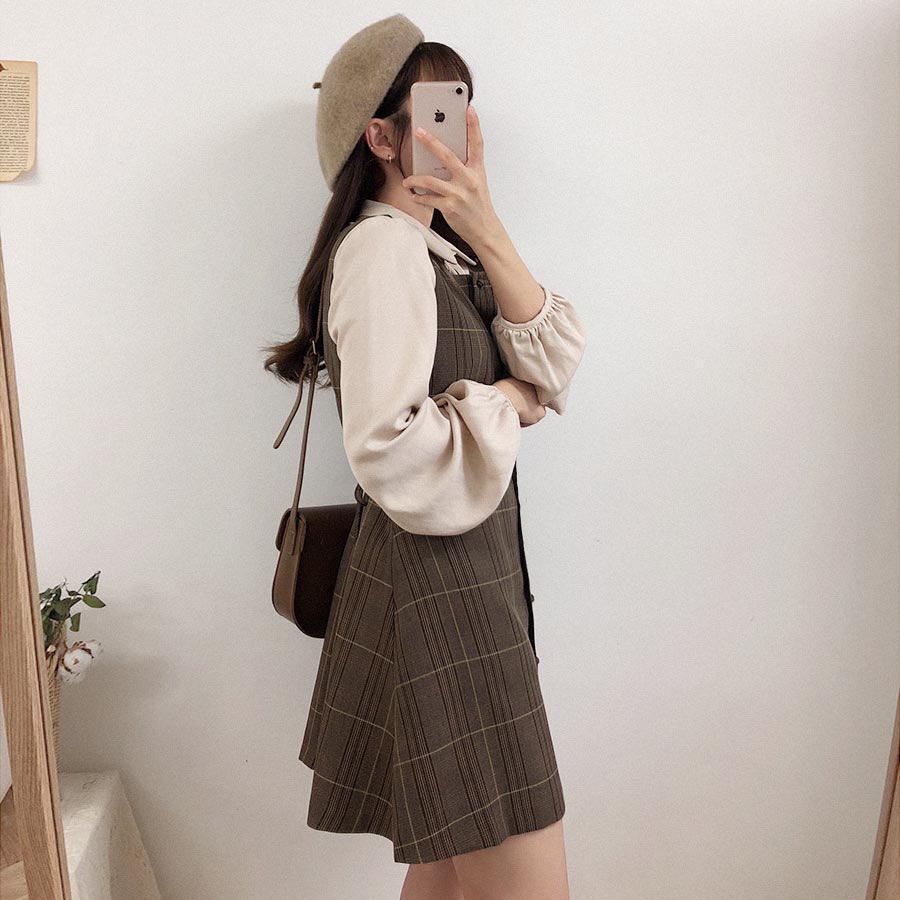 Preppy Sty – tenues assorties pour filles japonaises, robe chemise trapèze à carreaux pour dames, automne printemps 2023