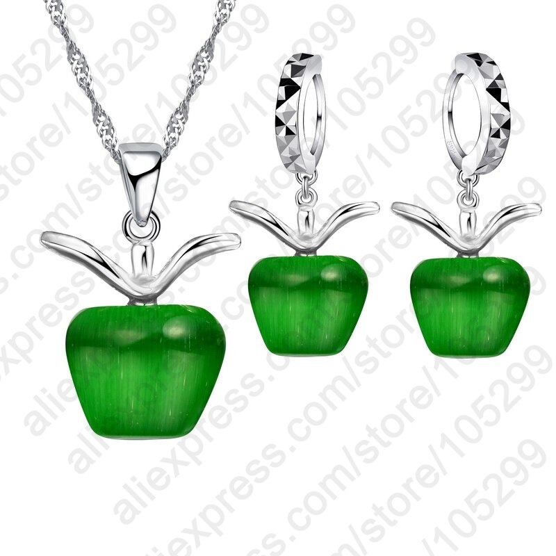 5 farben Optionen Neue Heiße glänzend 925 Sterling Silber Mit SchöNe Apfel Katze Augen Stein Anhänger Halskette/Ohrring Schmuck-einstellen: Grün