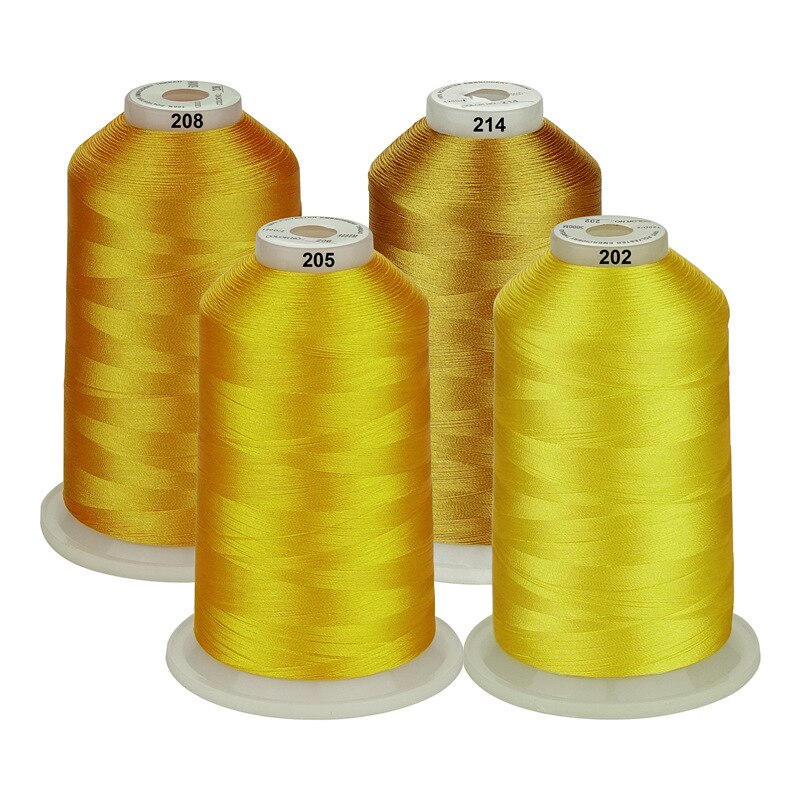 Simthread Embroidery Machine Thread 100% polyester HUGE Spool 5000 Meters 4 Colors Pack: Yellow series