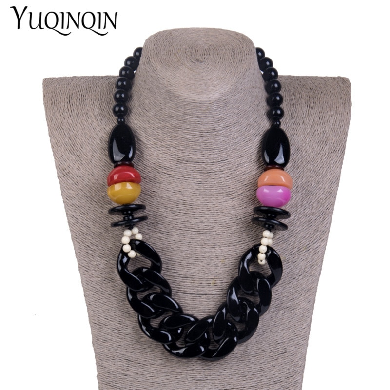 Statement/Chain Necklace Women Red Beads/Custom Necklace Charm Acrylic Resin Long Necklaces Female Large Vintage Jewelry