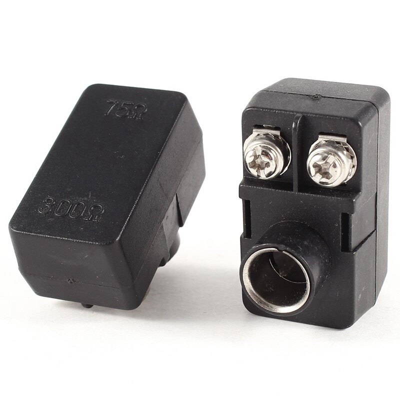 2 x push-on antenne matchende transformer 300/75 ohm tv f coax adapter